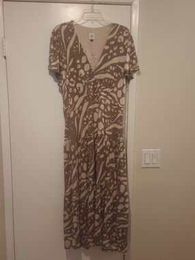 Unbranded Taupe & Cream Printed Wrap Maxi Dress